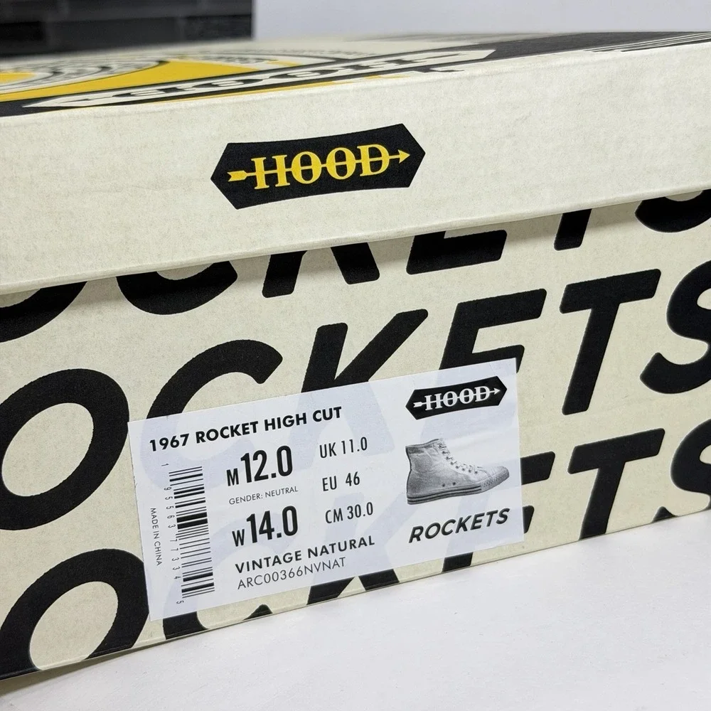 Hood Women-14 Mens-12 Rocket 1967 High Cut Canvas Sneakers Shoes Vintage Natural